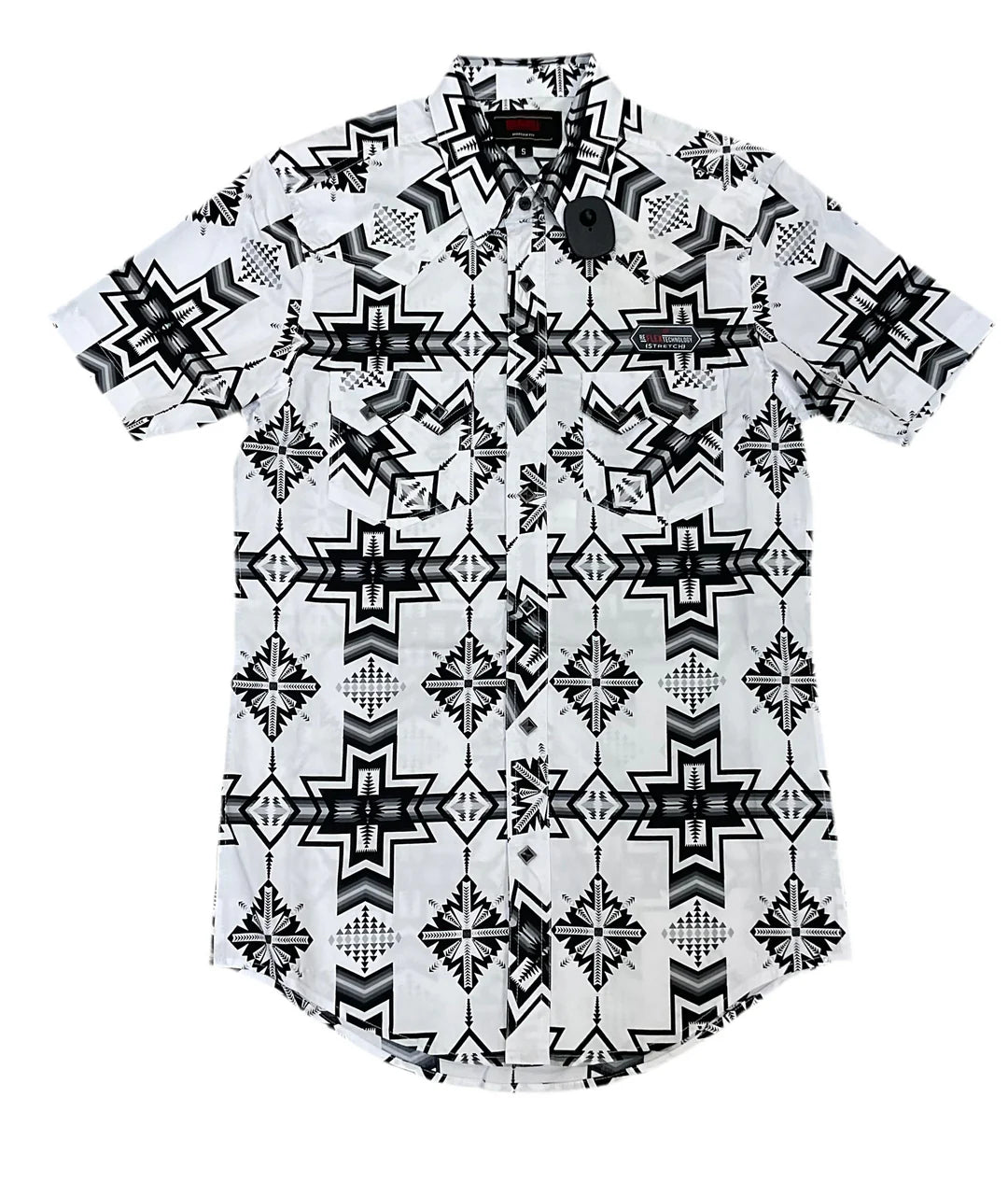 Camiseta Rock&Roll RR con estampado azteca y botones a presión - Negra