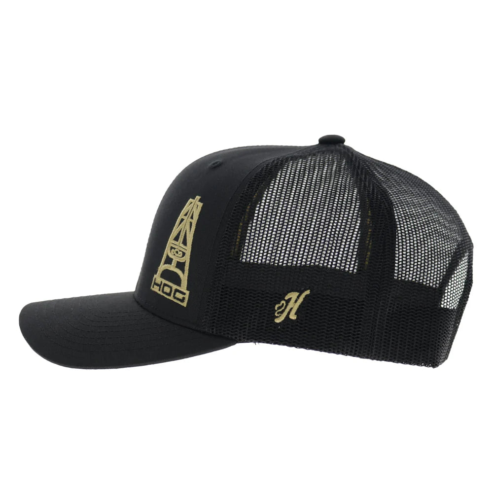 Hooeyb Oil 6-Panel Trucker Snapback Hat Black/Gold