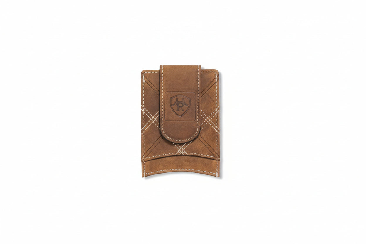 Ariat Card Case Cross Stitch Patch Medium Brown