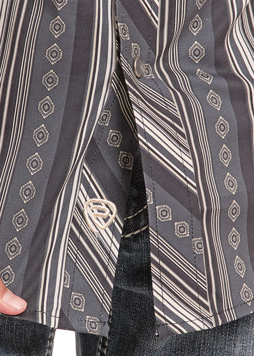 Rock & Roll Medallion Stripe Print LS Shirt
