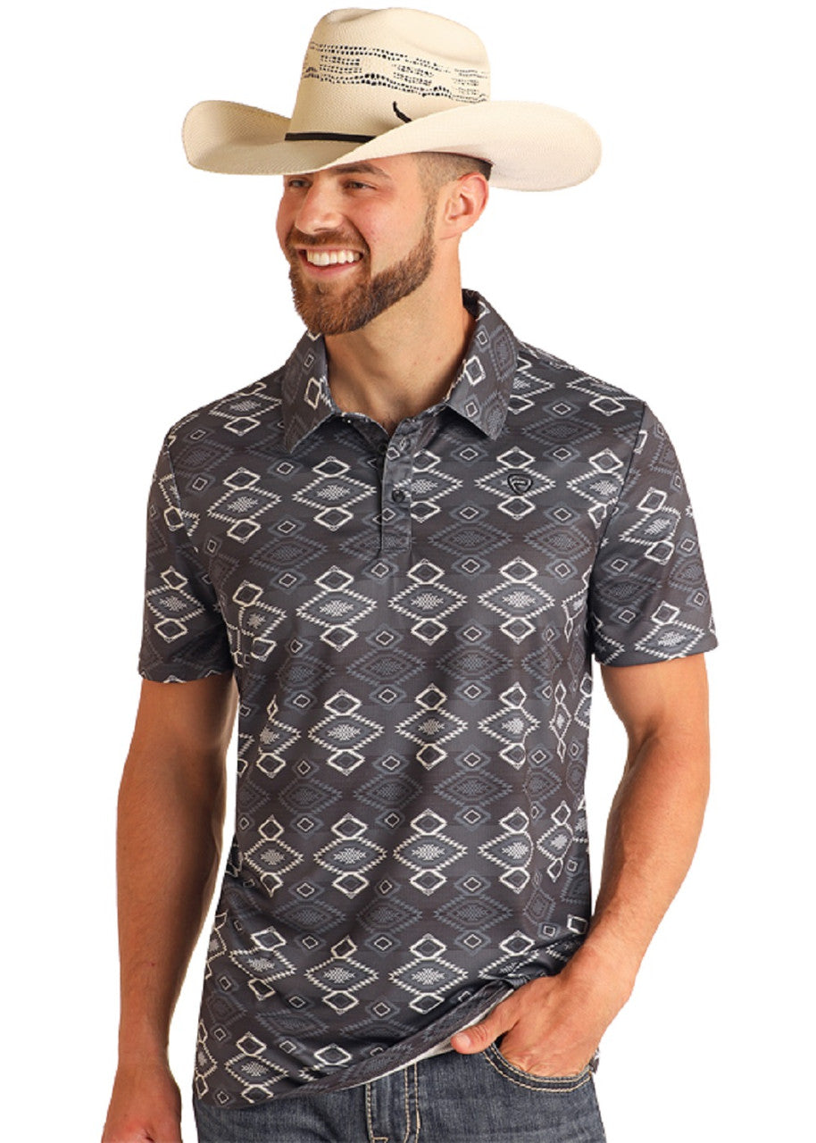 ROCK&ROLL RR AZTEC PRINTED POLO - BLACK