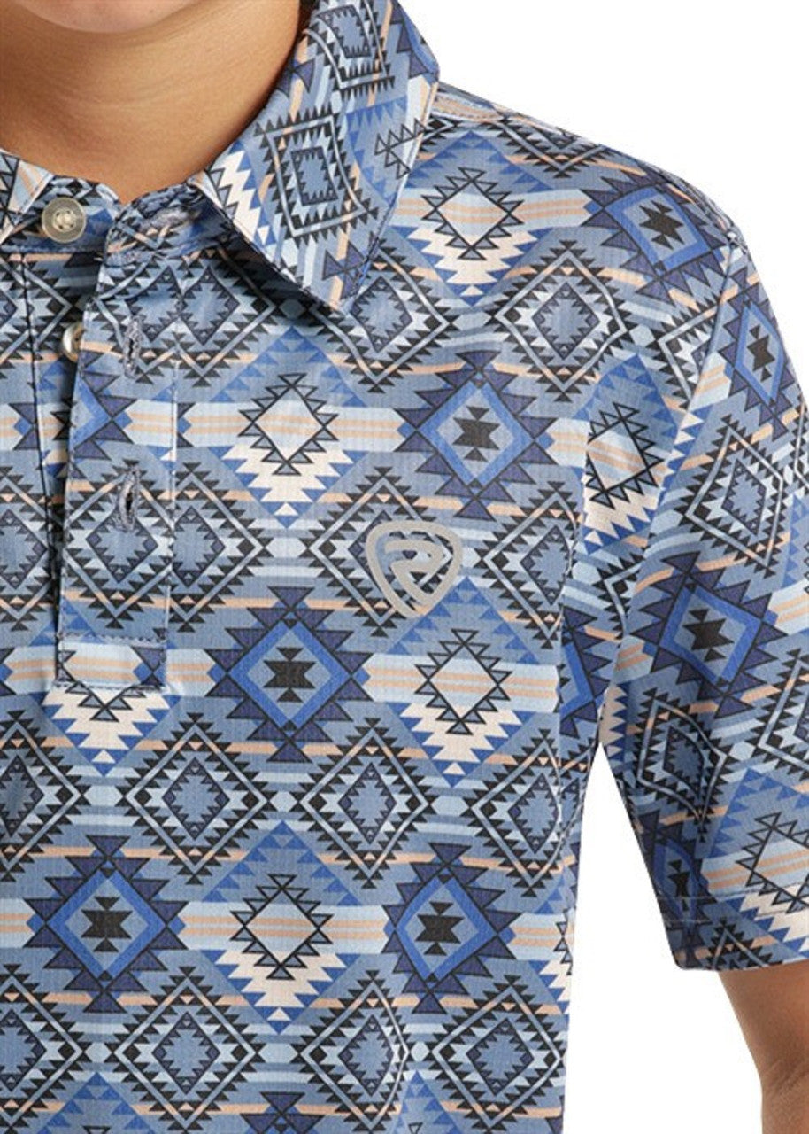 ROCK & ROLL BLUE AZTEC PRINTED POLO