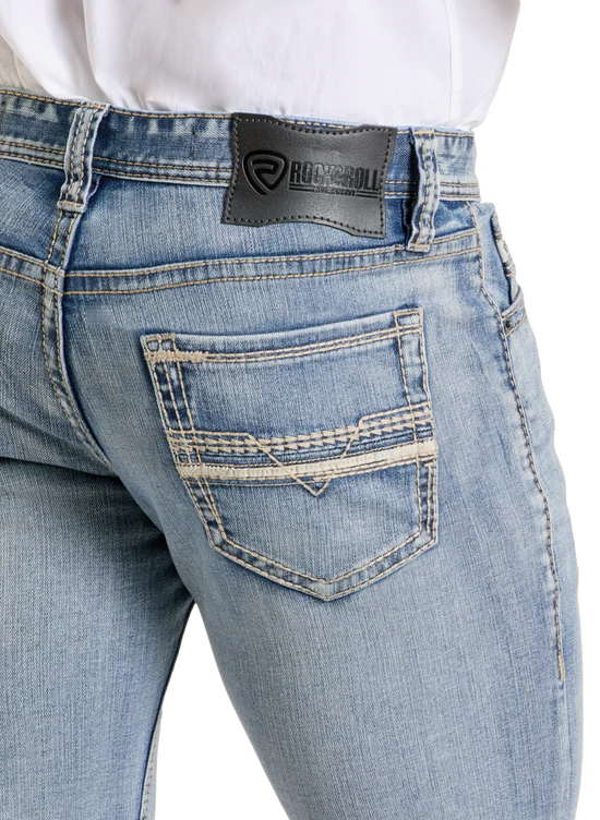Rock&Roll Slim Fit Leather Stitch Pocket Straight Leg Jeans