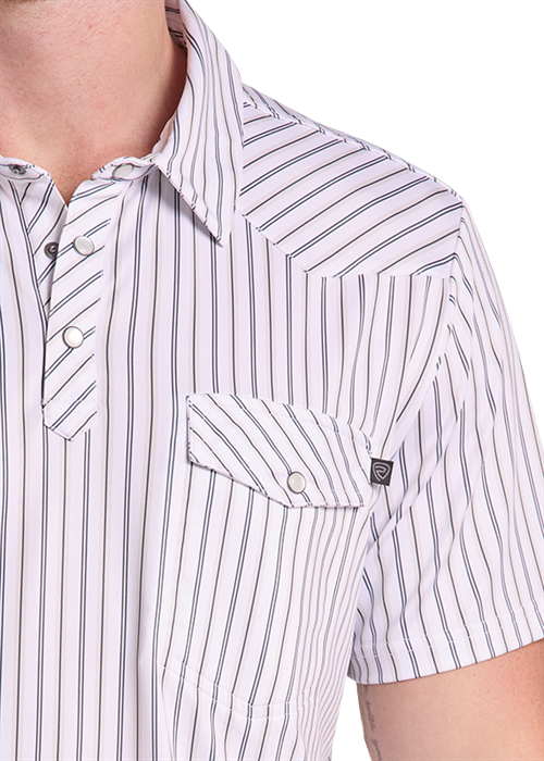 Rock&Roll White Stripe Print Western Polo