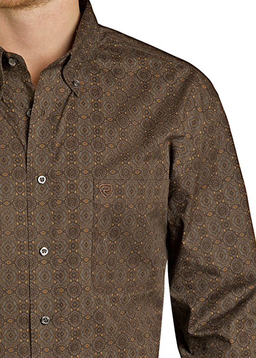 Rock&Roll Medallion Printed Long Sleeve Button Down Shirt