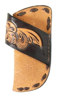 3D Knife Sheath Roughout Leather Tooled Floral Tan