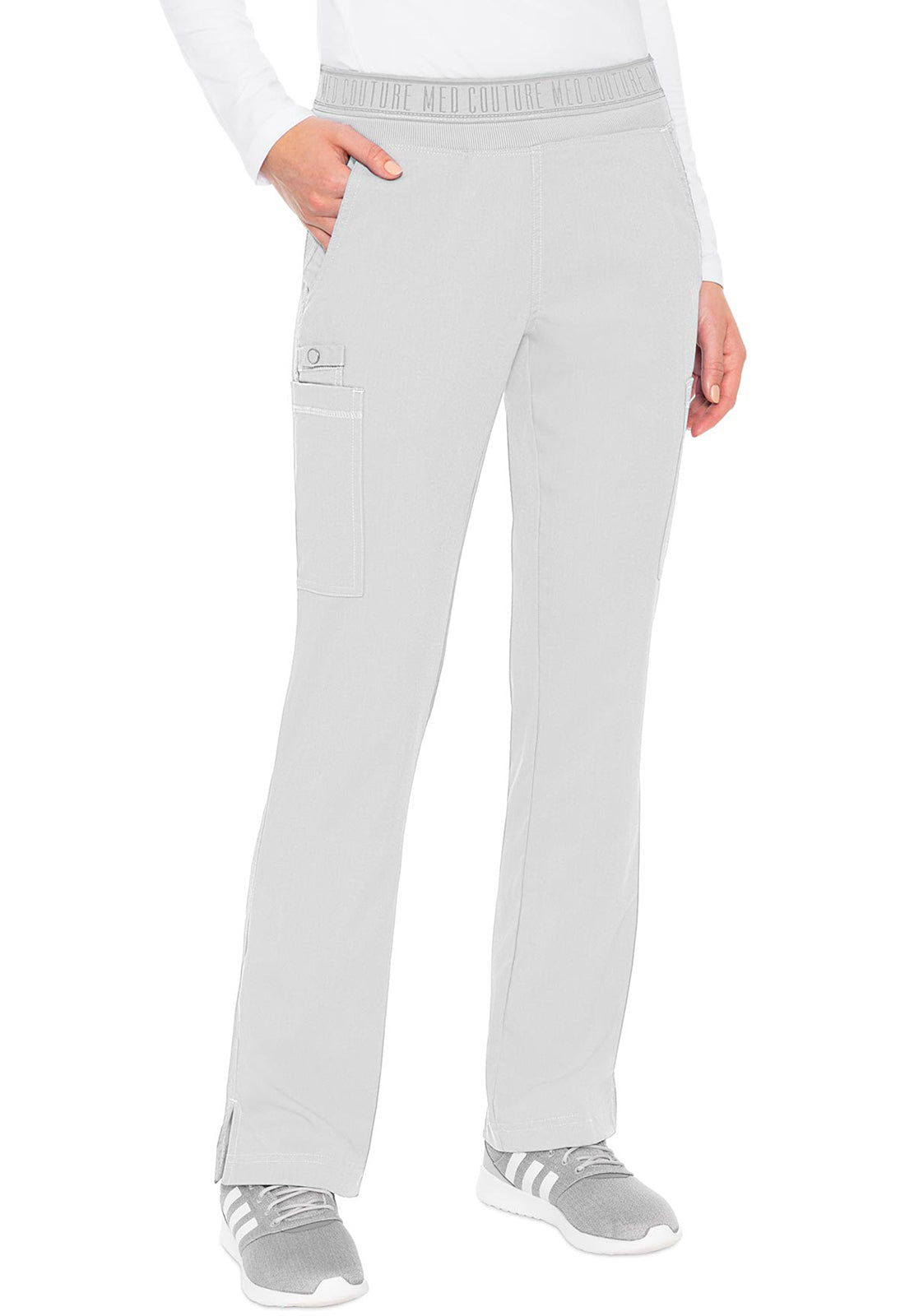 Med Couture Touch Women's 7-Pocket STRETCH Logo Elastic Double Cargo Yoga Scrub Pants