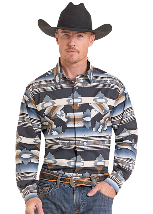 Panhandle Vintage Southwestern Print LS Snap