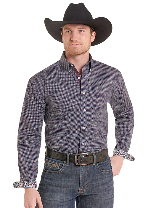 Panhandle Geometric Print LS Button Down Shirt
