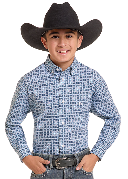 Youth Panhandle Geometric Print LS Button Down Shirt