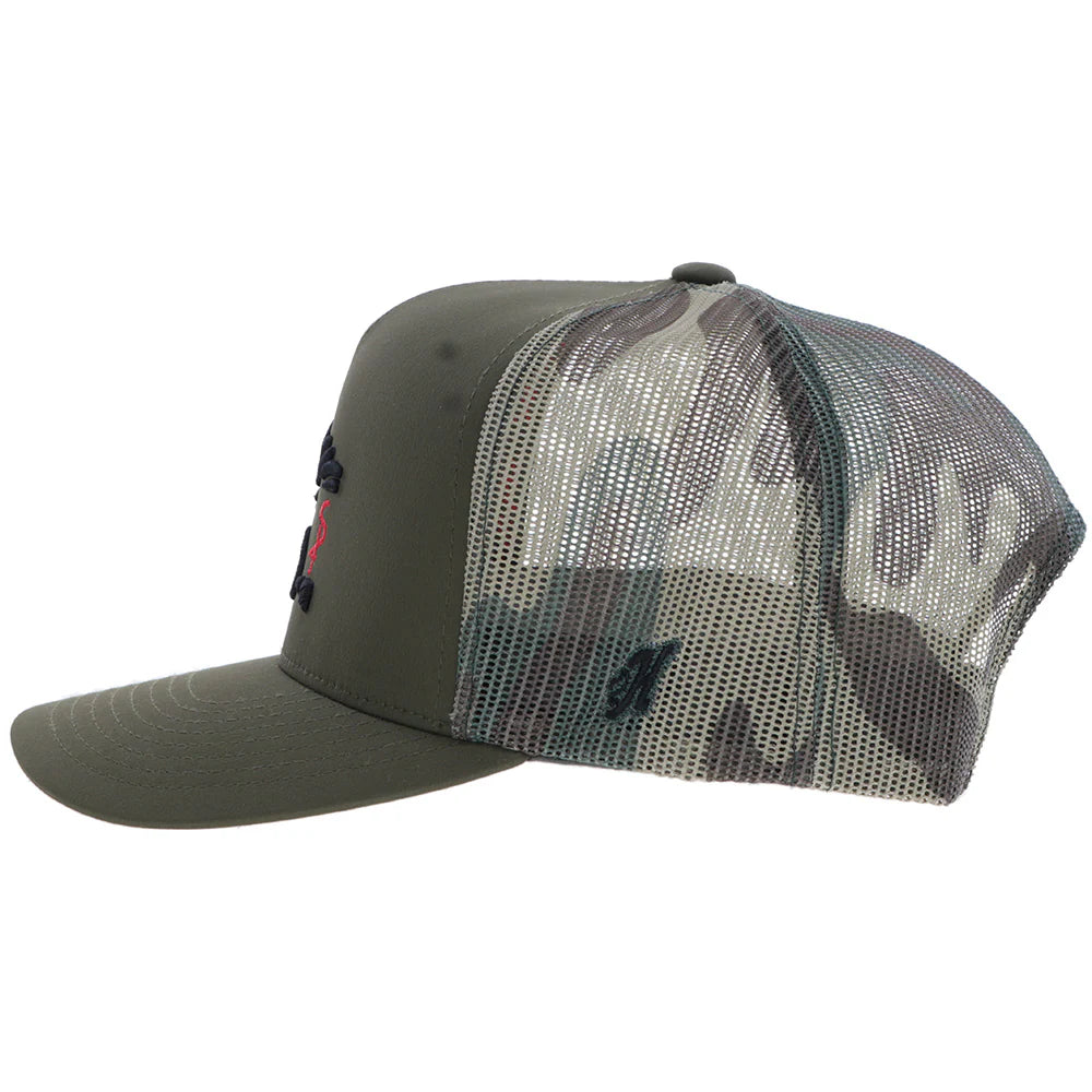 "Sniper Pig" Hat Olive & Camo w/Black & Red Stitching
