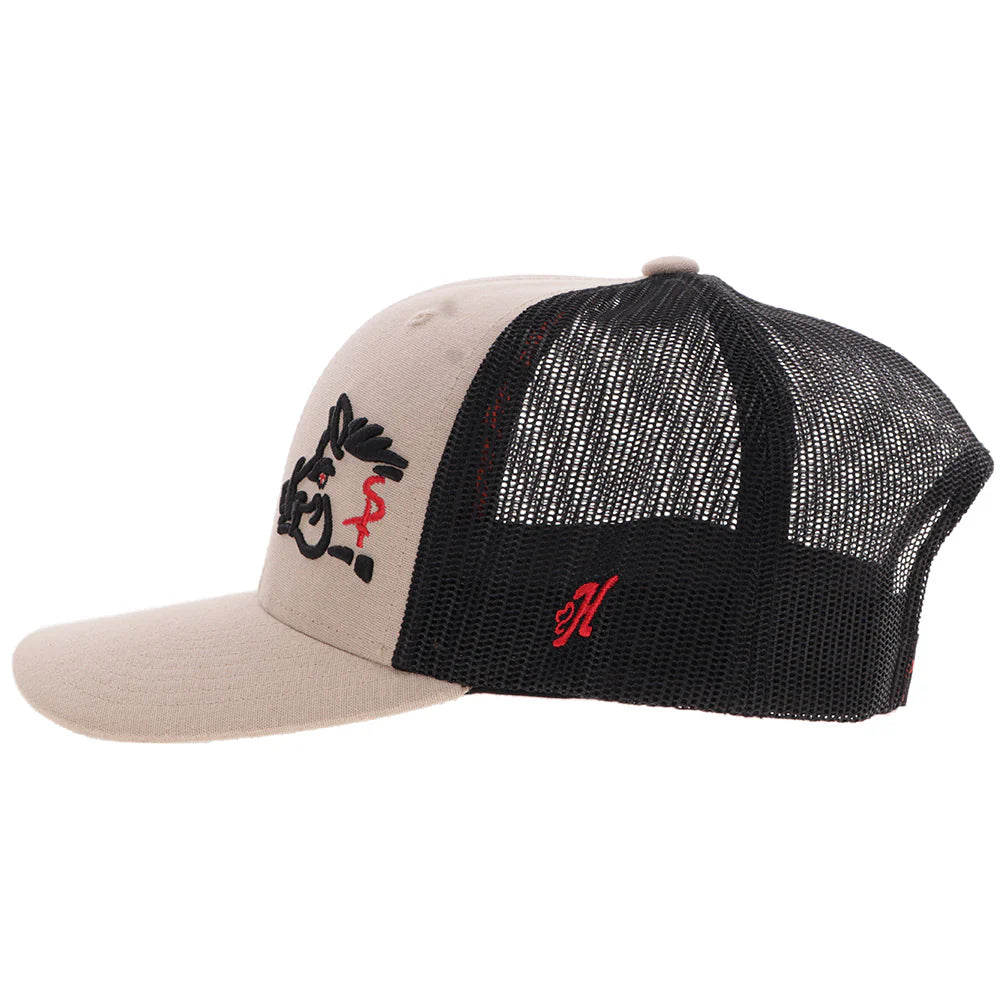 "Sniper Pig" Hat Tan & Brown w/Black & Red Stitching