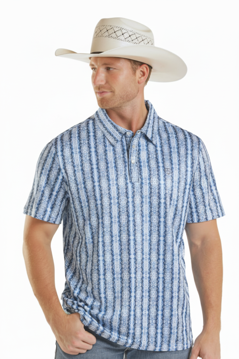 Men's Rock& Roll Aztec Stripe Snap Polo