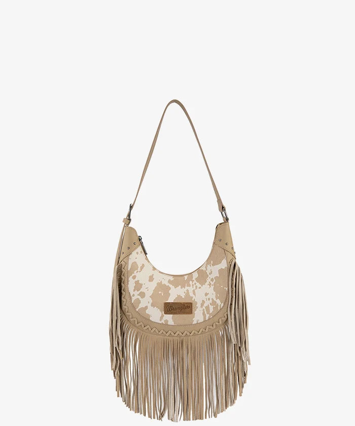 Wrangler Cow-Print Fringe Hobo Bag