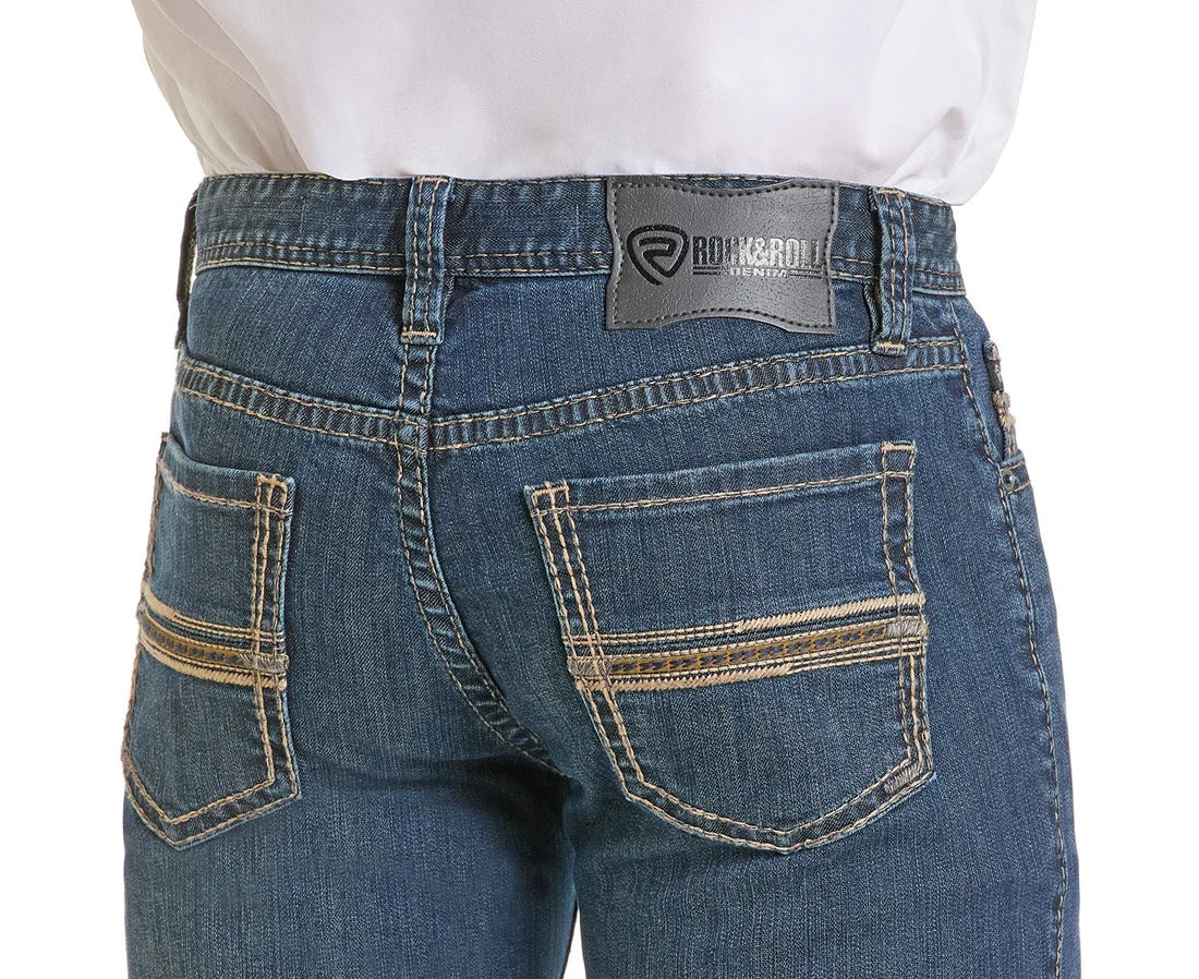 Rock&Roll Embroidered Pocket Straight Leg Jeans