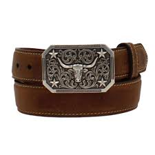 3D Boys Longhorn Square Buckle Belt Brown