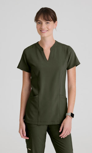 Sky 2-Pocket Banded Notched Neck Top