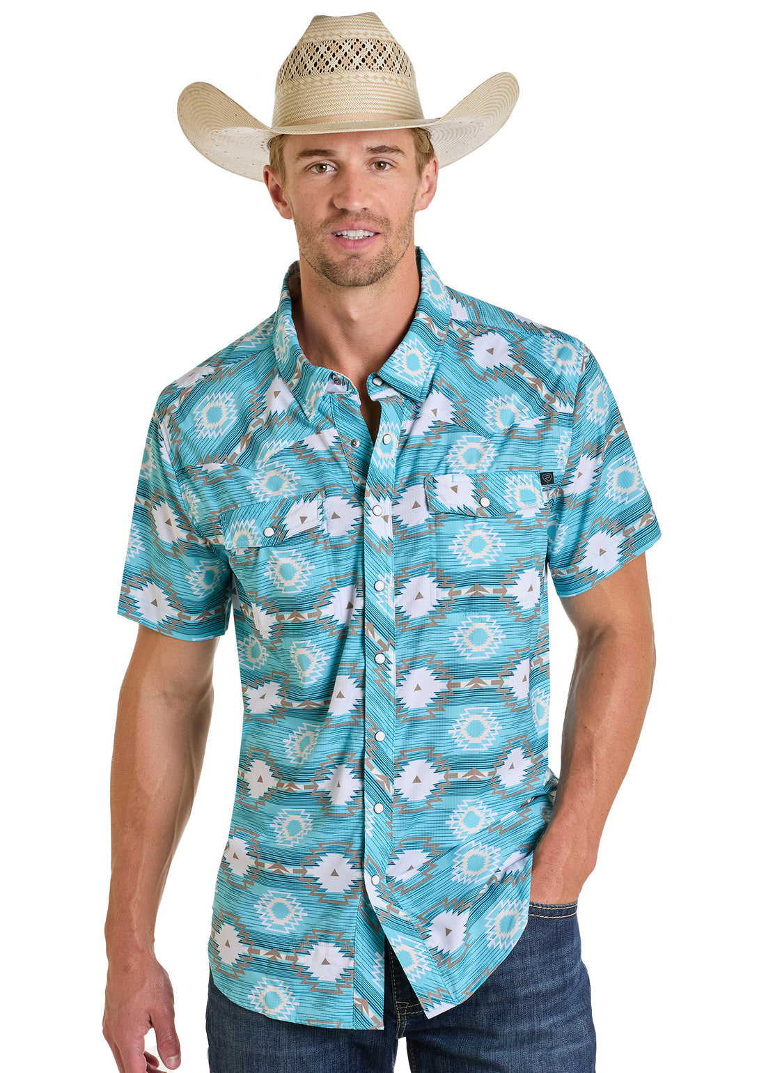 ROCK&ROLL AZTEC PRINT TEK WESTERN SNAP - TURQUOISE