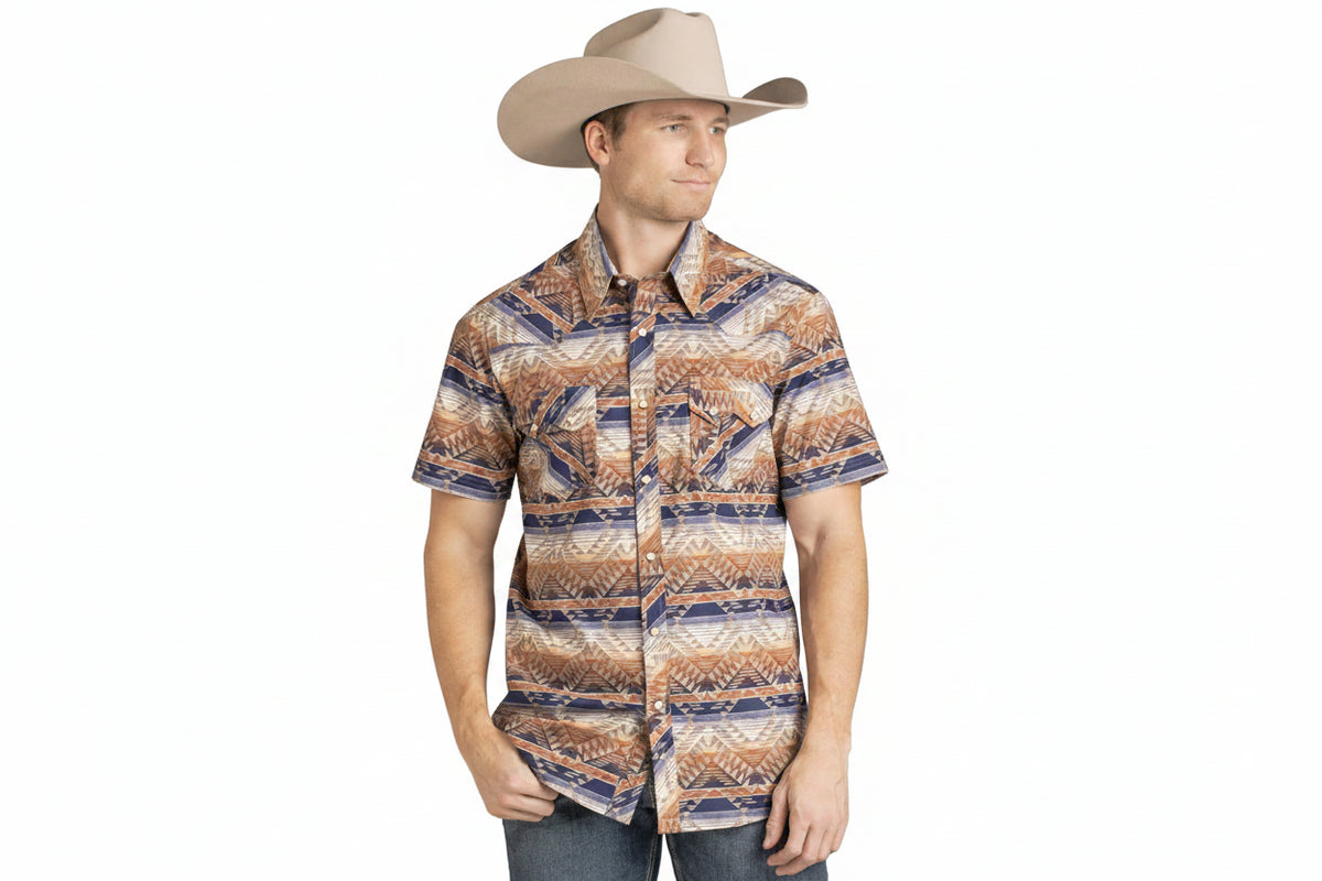 ROCK&ROLL MENS AZTEC PRINT SHORT SLEEVE SHIRTS
