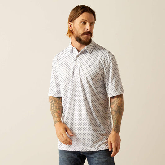 ARIAT All Over White Geo SS Polo