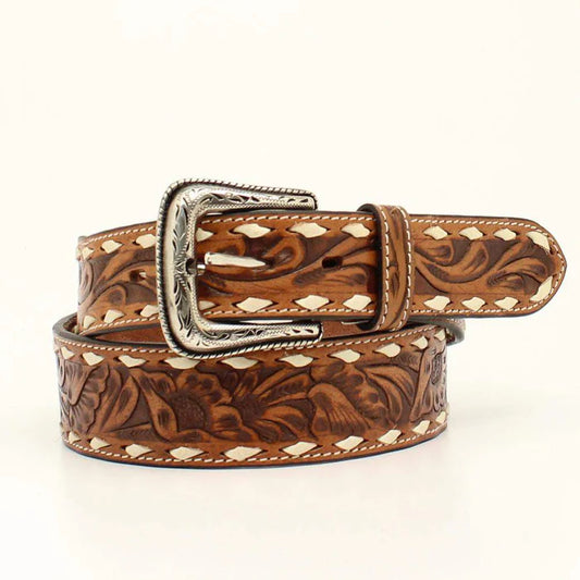 Nocona Men's Floral Tooled Buck Lace Leather Belt*