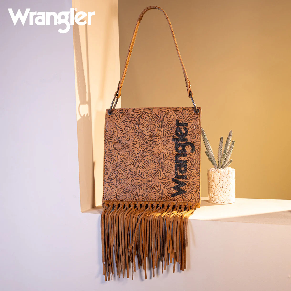 Wrangler Floral Embossed Fringe Concealed Carry Hobo/Crossbody