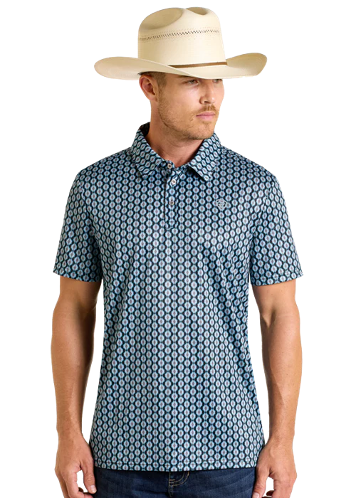 ROCK & ROLL MINI AZTEC PRINT POLO - BLACK
