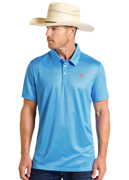 ROCK & ROLL DENIM GEO PRINT POLO - BLUE