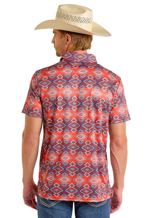 ROCK & ROLL DENIM AZTEC PRINT POLO - RED