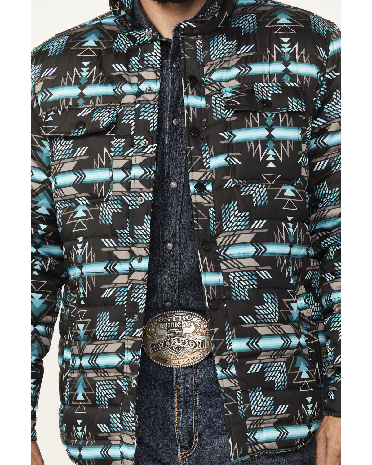 Rock & Roll Denim Quilted Southwestern Snap Jacket