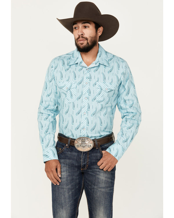 Rock&Roll Paisley Striped Print Long Sleeve Pearl Snap Stretch Western Shirt