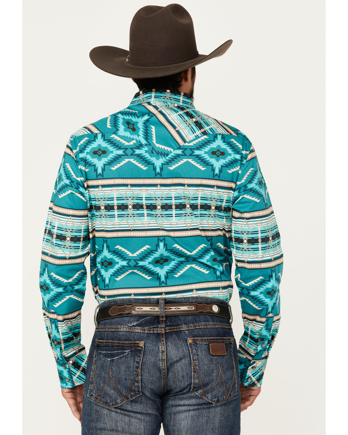 Rock&Roll Southwestern Print Long Sleeve Snap Stretch Western Shirt