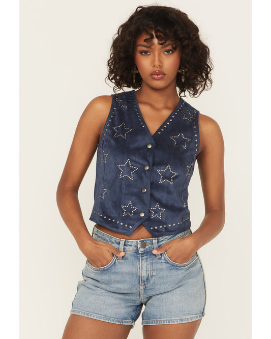 Women's Rock & Roll Denim Women's Star Faux Suede Vest