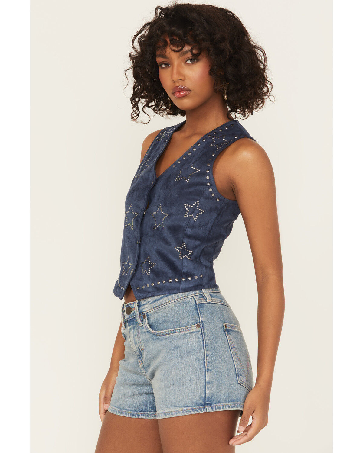 Women's Rock & Roll Denim Women's Star Faux Suede Vest