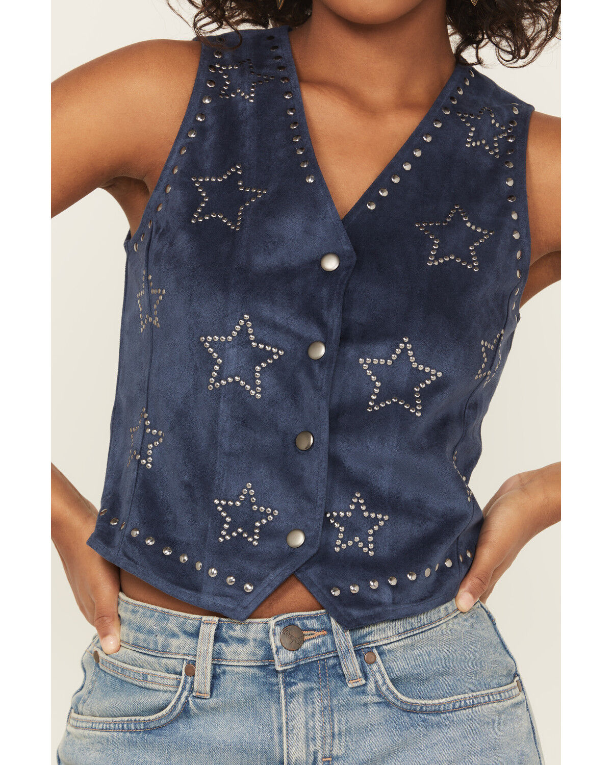 Women's Rock & Roll Denim Women's Star Faux Suede Vest