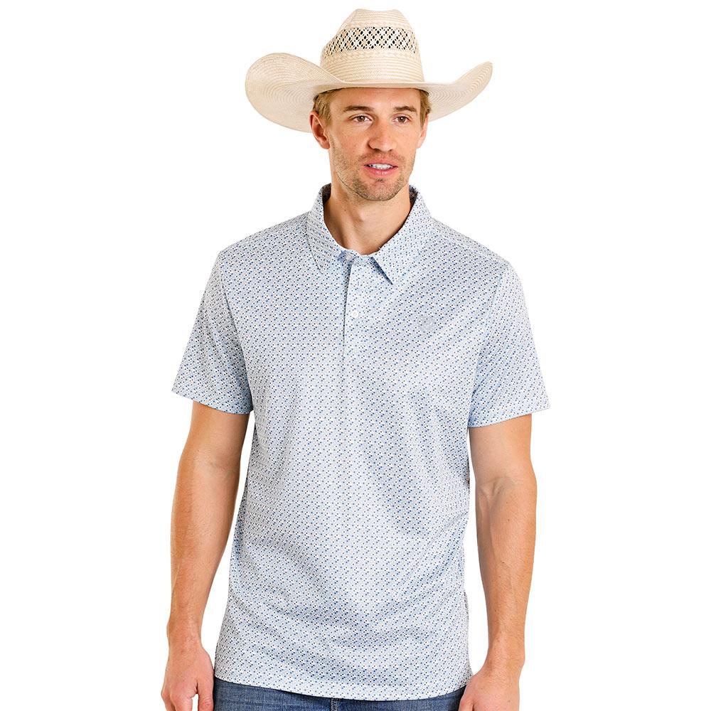 Rock & Roll Denim Men's Blue Geo Print Performance Polo