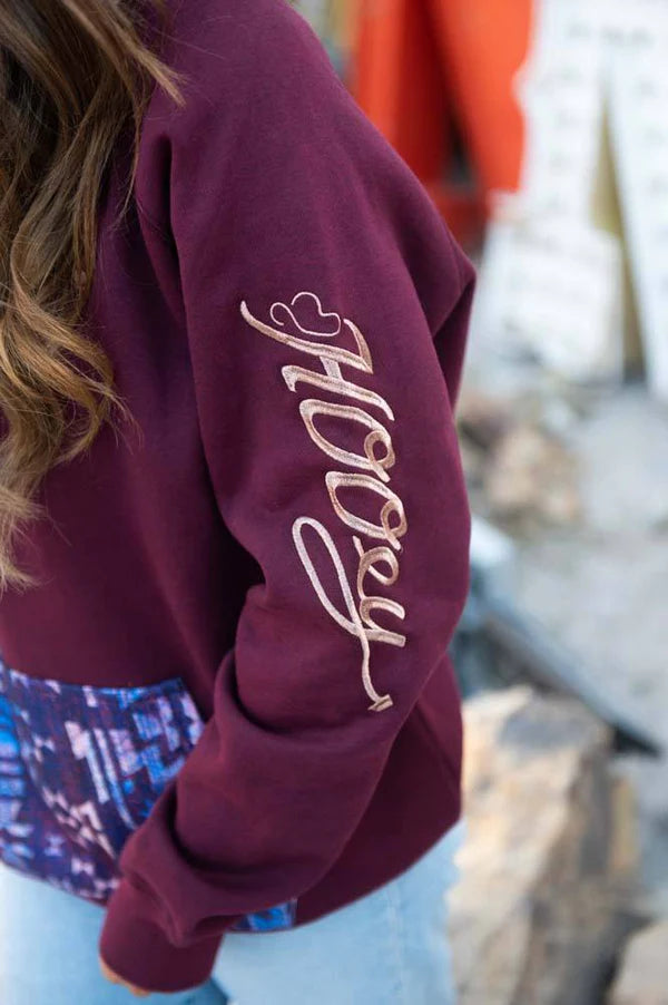 **FINAL SALE** Women's Hooey "Veracruz" Maroon w/Aztec Pattern Hoody