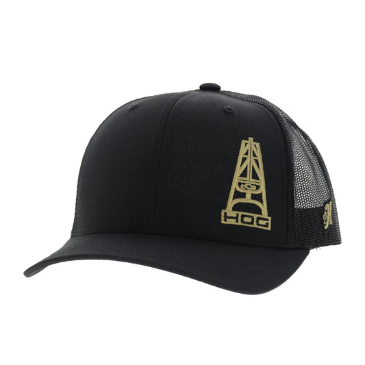Hooeyb  Oil 6-Panel Trucker Snapback Hat Black/Gold