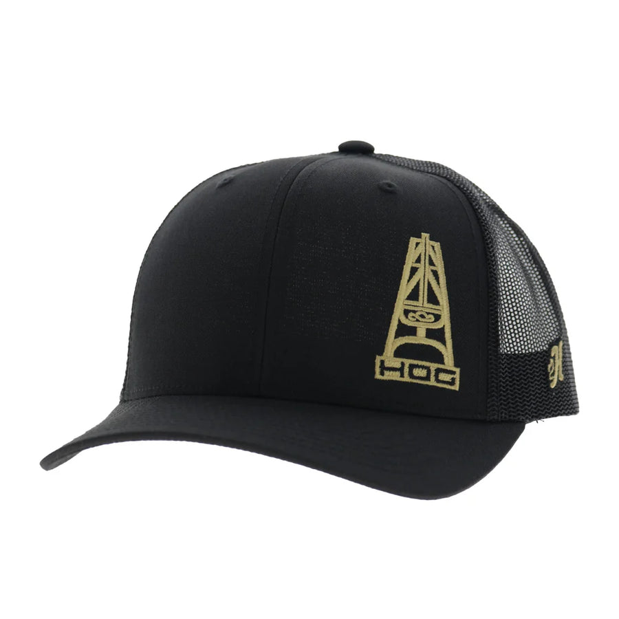 Hooeyb  Oil 6-Panel Trucker Snapback Hat Black/Gold