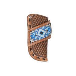 3D Knife Sheath Vertical Blue Diamond Inlay Brown