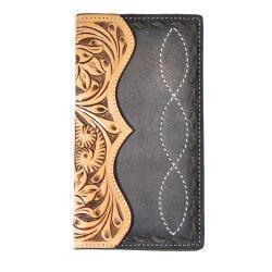 3D Mens Rodeo Style Wallet Hand Tooled Floral Buck Lace Black Brown