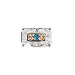 3D Mens Utility Wallet Turquoise Cross Motif Silver