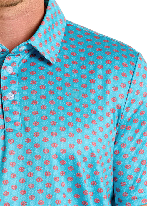 ROCK & ROLL PRINTED POLO - PEACOCK