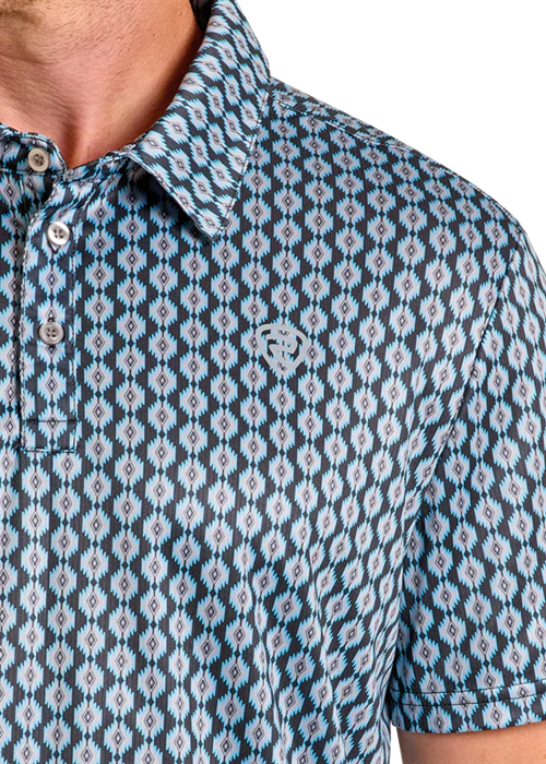 ROCK & ROLL MINI AZTEC PRINT POLO - BLACK
