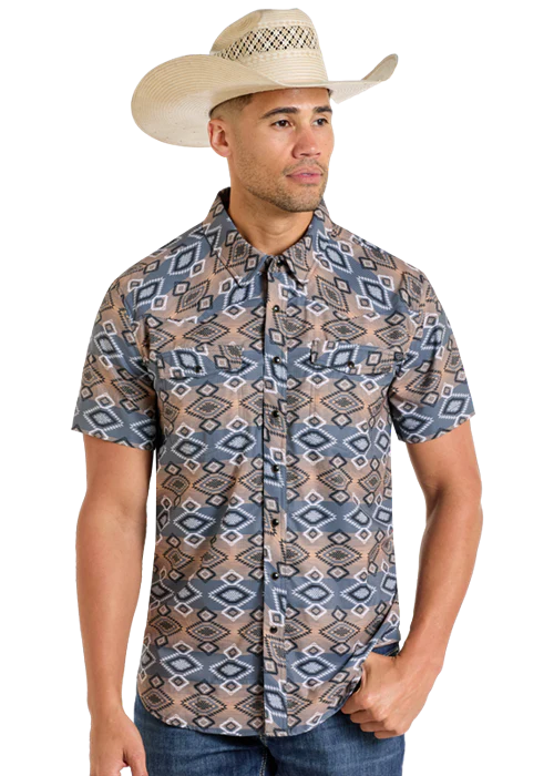 Rock&Roll Aztec Print TEK Western Snap - Dark Grey