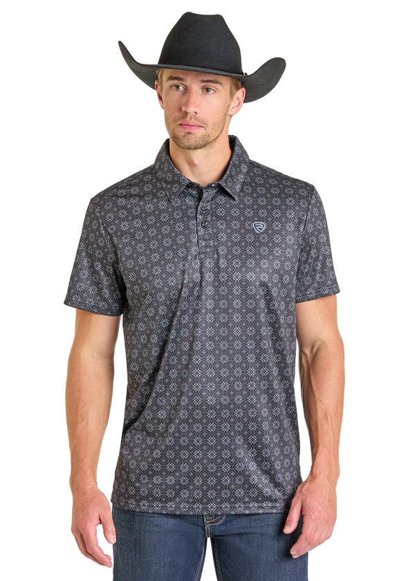 Rock&Roll Mens Black Medallion Print Short Sleeve Shirt