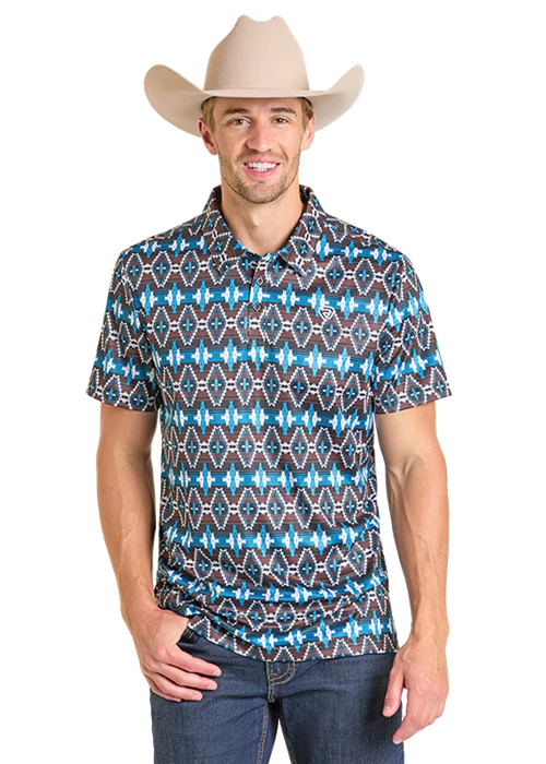 ROCK&ROLL DENIM AZTEC PRINT POLO - BLACK