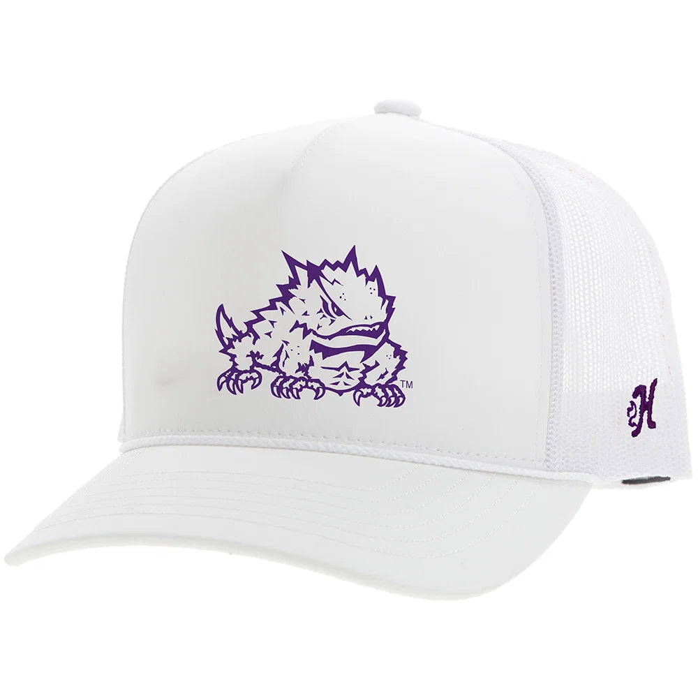 Hooey TCU Hat White/Purple Horn Frog Logo