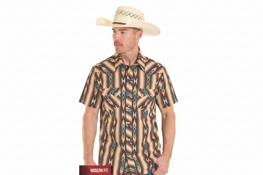 Rock&Roll Men's Aztec Serape Stripe Print LS Snap Shirt