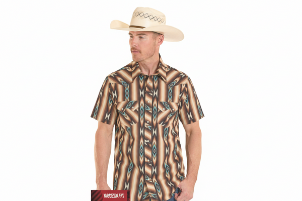Rock&Roll Men's Aztec Serape Stripe Print LS Snap Shirt